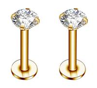 Decentraland 2PCS 16G Gold Studs CZ Labret Nose Tragus Cartilage Jewelry Made with Internally Threaded Surgical Steel Piercing Jewelry for Helix,Conch,Lip,Nose,Earring for Women