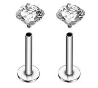 Decentraland 2PCS 16G Silver Studs CZ Labret Nose Tragus Cartilage Jewelry Made with Internally Threaded Surgical Steel Piercing Jewelry for Helix,Conch,Lip,Nose,Earring for Women