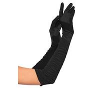 Deceny CB Party Gloves for Women: Black, Satin, Nylon/Spandex Blend, Normal Size, Long, Elbow Length, Shirred, Gathered Cuffs, Formal Event Attendees