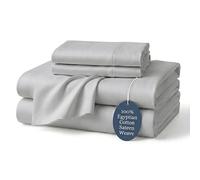 Decfair 100% Egyptian Cotton Sheets California King - Luxury Hotel Collection Sheet Set, Smooth & Breathable Sateen Weave, Extra Long Staple Cotton, 16" Deep Pocket - 4Pc, Light Grey