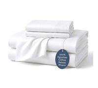 Decfair 100% Egyptian Cotton Sheets California King White - Luxury Hotel Collection Sheet Set, Cooling, Smooth & Breathable Sateen Weave, Anti Pilling Extra Long Staple Cotton, 16" Deep Pocket - 4Pc