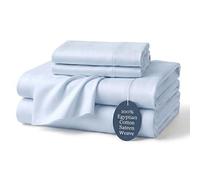 Decfair 100% Egyptian Cotton Sheets Queen Sky Blue - Luxury Hotel Collection Queen Size Sheet Set, Cooling & Breathable Sateen Weave, Anti Pilling Extra Long Staple Cotton, 16" Deep Pocket - 4Pc