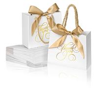 DECHISY 50 Pack Small Thank You Bags with Handles, 5.5 x 2.5 x 4.7 Inch, White Gift Bags for Bridal Shower, Birthday Party, Baby Shower, Wedding
