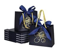 DECHISY 50 Pack Small Thank You Bags with Handles, 5.5x2.5x4.7 Inch, Blue Gift Bags for Bridal Shower, Birthday, Baby Shower, Wedding