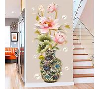 Dechom Chinese Style Lotus Flower Classical Vase Wall Sticker Pearl Living Room Art Wall Decals Home Entrance Backdrop Decoration