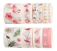 DECHOUS 10 Rolls Flamingo Tapes Washi Tape Set Creative Aesthetic Pink Decorative Rolls Precise and Clean Cuts for Decorating Life Photo Albums
