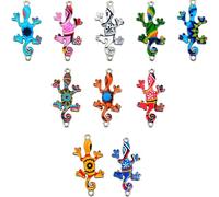 DECHOUS 10Pcs Mixed Color UV Printed Alloy Gecko Charms Pendant 3.5X2.2X0.2Cm for Jewelry Making Craft DIY Animal Hanging Charms Bracelet Accessories