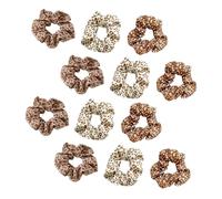 DECHOUS 12 Pcs Fabric Scrunchies Hair Bands for Women, Leopard Print Ponytail Tie Rings, Soft Elastic Hair Ties Set 4 Ivory, 4 Milk Tea, 4 Coffee Colors for Daily Use