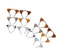 DECHOUS 12pcs Animal Ear Hairbands Set Leopard Tiger Zebra Cow Print Cat Ear Headbands for Party Costume Carnival Hair Accessories