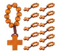 DECHOUS 12pcs Wooden Rosary Ring Set with Mini Cross Pendant for Catholic Prayer, Elegant Brown Wood Material, Portable and Damage Resistant, for Church Services and Baptism Favors