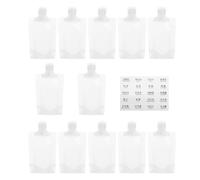 DECHOUS 13pcs 50ml Refillable Squeeze Pouches with Spout and Flip Cap, Travel Size Lotion and Essential Oil Packing Bags with Labels for Toiletries and Liquid Storage