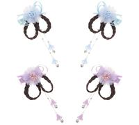 DECHOUS 2 Pairs Orchid Flower Hair Clips with Braids, Mini Floral Side Hair Barrettes in Blue and Purple, Traditional Chinese Wig Hairpins for Weddings and Festivals