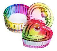 DECHOUS 2 Pcs Glass Dappen Dishes with Lids, Striped Round and Heart-Shaped Nail Art Bowls for Professional and Home Use, Glass Storage Containers for Acrylic Liquid and Powder Mixing