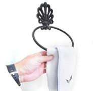 DECHOUS 2 Pcs Retro Wrought Iron Towel Hanging Rack round Ring, Black Abrasion Proof Bathroom Tissue Holder, Space-saving Wall Mount Towel Ring for Home