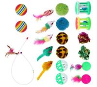DECHOUS 20pcs Cat Toy Cat Teaser Wand Plush Balls and Funny Stick for Interactive Play at Home
