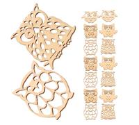 DECHOUS 20pcs Hollow Carven Wood Chips Wooden Cutouts Beige Plywood Owl-Shaped Slices Creative Delicate Looking Natural Texture Embellishments Plaques Home Decor DIY Crafting Assorted Style