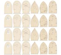 DECHOUS 24pcs Mini Wooden Fairy Doors DIY Craft Kit Unpainted Small Miniature Garden Tree Doors for Fairy Garden Decoration and Dollhouse Accessories