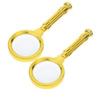 DECHOUS 2pcs 10x Handheld Magnifier with Golden Handle, High Definition Glass Lens Jewelry Loupe Magnifiers for Jewellers, Coin Inspection, Crafting and Diamond Art Tools