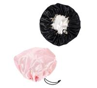 DECHOUS 2Pcs Adjustable Satin Sleep Cap for Elastic Breathable Hair Care Hat for Shower Bathing Sleeping Pack Pink Black