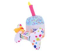 DECHOUS 2Pcs Cat Chewing Kitten Interactive Plush Chew for Dental Health Soft Squeaky Birthday Cake and Embroidered Bone Design Safe and Engaging Pet Play