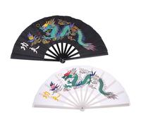 DECHOUS 2Pcs Chinese Folding Hand Fan Plastic Martial Arts Kung Fu Fans for Tai Chi Performance Dance Festival Wedding Handheld for Women Men