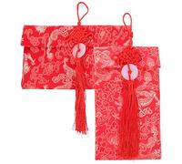 DECHOUS 2pcs Chinese Wedding Red Cloth Envelopes with Tassels for Family Visits and Birthday, Elegant Chinese Style Money Bags Made of Cloth and Abs, Hold Money and Greeting Cards,