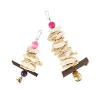 DECHOUS 2pcs Cuttlebone Chew for Parrots with Natural Molar String, 15cm and 20cm Hanging Bird Cage Supplies for Cockatiels, Budgies, African Greys, and Parakeet Beak Grinding Random Color