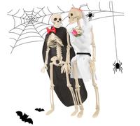 DECHOUS 2Pcs Halloween Skeleton Decorations with Movable Joints Realistic Plastic Skeleton Couple Ornaments for Haunted House Party Scene Outdoor Indoor Decor