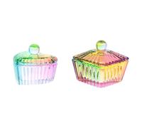 DECHOUS 2Pcs Iridescent Crystal Nail Art Cups with Lids Glass Manicure Liquid and Powder Mixing Holders for Professional Nail Care and Personal Use