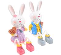DECHOUS 2Pcs Resin Rabbit Figurines with Dangling Legs Artistic Home Decor Compact Easter Bunny Ornaments Unique Craftsmanship Tabletop Statues Random Style Random Color
