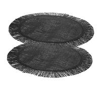 DECHOUS 2pcs Round Woven Placemats Set Black 38cm Heat-resistant Rattan Table Mats for Dining Table Decorative Rustic Style Coaster Pads
