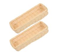 DECHOUS 2PCS White Rattan Woven Cutlery Storage Basket Set, Handcrafted Wicker Utensil Holder for Kitchen Drawer, Silverware Organizer Suitable for Dining and Cosmetic Storage