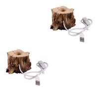 DECHOUS 2pcs Wooden Crystal Ball Stand Tree Stump LED Light Base for Desk | White Light, USB Charging, Portable Design, Study Room or Office Desk, Natural Simple Decor