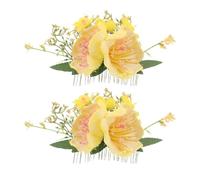 DECHOUS 2PCS Yellow Artificial Hawaiian Flower Hair Clips Plumeria Hibiscus Floral Hair Comb Silk Tropical Hairpins for Women Beach Wedding Summer