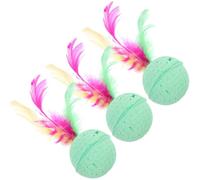 DECHOUS 3 Pcs Latex Cats Balls with Feather Tails for Indoor Play, Stimulate Natural Instincts and Avoid Scratching Furniture, Interactive for Cats and Kittens Random Color