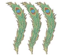DECHOUS 3 Pieces Iron-On Peacock Wing Embroidery Patches with Burnt Edge, Decorative Applique Plume for DIY Clothing, ’ Garment Accessories