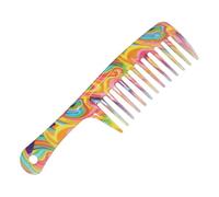 DECHOUS 3 Pieces Wide Teeth Hair Styling Combs with Straight Handles, Big Tooth Hairdressing Combs for Detangling and Haircutting, Printed Design for Color Style