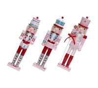 DECHOUS 3pcs 38cm Pastel Wooden Nutcracker Figures Set with Drum, Bell, and Lollipop - Standing Christmas Nutcracker Doll Decorations for Indoor Holiday Table Display