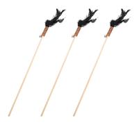 DECHOUS 3pcs Cat Teaser Interactive Cat with Wood Plume and Bells Cute Cartoon Design Self-entertainment and Attention Attracting for Interactive Play Pets