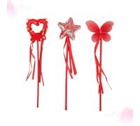 DECHOUS 3pcs Fairy Wand Set - Red Pentagram, Pink Heart, and Red Butterfly Style - Dress-Up Sticks for Birthday Party, Cosplay, and Angel Costume Accessories