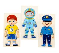 DECHOUS 3pcs Wooden Cognition Puzzles for Interactive Occupation Character Puzzle with Spaceman Policeman Athlete Educational Early Learning Brain Teasers for Concentration and Skills