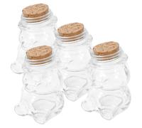 DECHOUS 4pcs Glass Craft Candy Jar Bear Shape Bottle with Wood Lid Easy to Store Sealing for Homes and Hotels