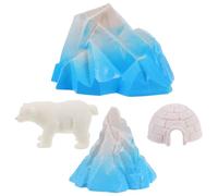 DECHOUS 4pcs Lifelike Mini Igloo Model with Realistic Polar Bear Figurines Arctic White Snow House and Iceberg Landscape Dollhouse Miniatures for Detailed Polar Animal and Scenic