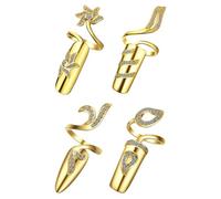 DECHOUS 4pcs Nail Open Ring Finger Nail Decoration Alloy Rhinestone Expand Or Contract Design Golden Women Wedding Anniversary Accessories