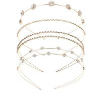 DECHOUS 4Pcs Rhinestone Headbands for Women Bridal Hair Hoops Set, Gold Single Double Row Crystal Hairbands, Floral White and Square Design, Party and Wedding Hair Accessories