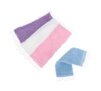 DECHOUS 4pcs Scale Miniature Dollhouse Bathroom Towels Soft Cloth Lace Hand and Bath Towels in White Purple Blue Pink for Dollhouse Spa and Dressing Decoration