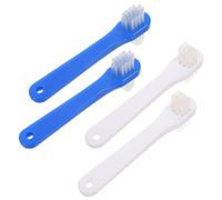 DECHOUS 4pcs Small Double-Head Denture Toothbrush Set for Adults, White and Blue Dual-Sided Oral Care Cleaning Tool for False Teeth and Dentures