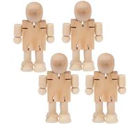 DECHOUS 4Pcs Unfinished Wooden Robot Figurines DIY Graffiti Craft Wooden Human Mannequin Desktop Decoration for Arts and Crafts Home Ornament