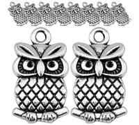 DECHOUS 50pcs Antique Silver Owl Pendant Charms DIY Jewelry Making Supplies for Necklace Bracelet Earrings Craft Accessories