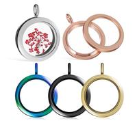 DECHOUS 5pcs 30Mm Round Photo Locket Pendant Charms Double-Sided Open Bezels for Jewelry Making with Glass Cover, Floating Memory Photo Charm Pendants for DIY Necklace Accessories